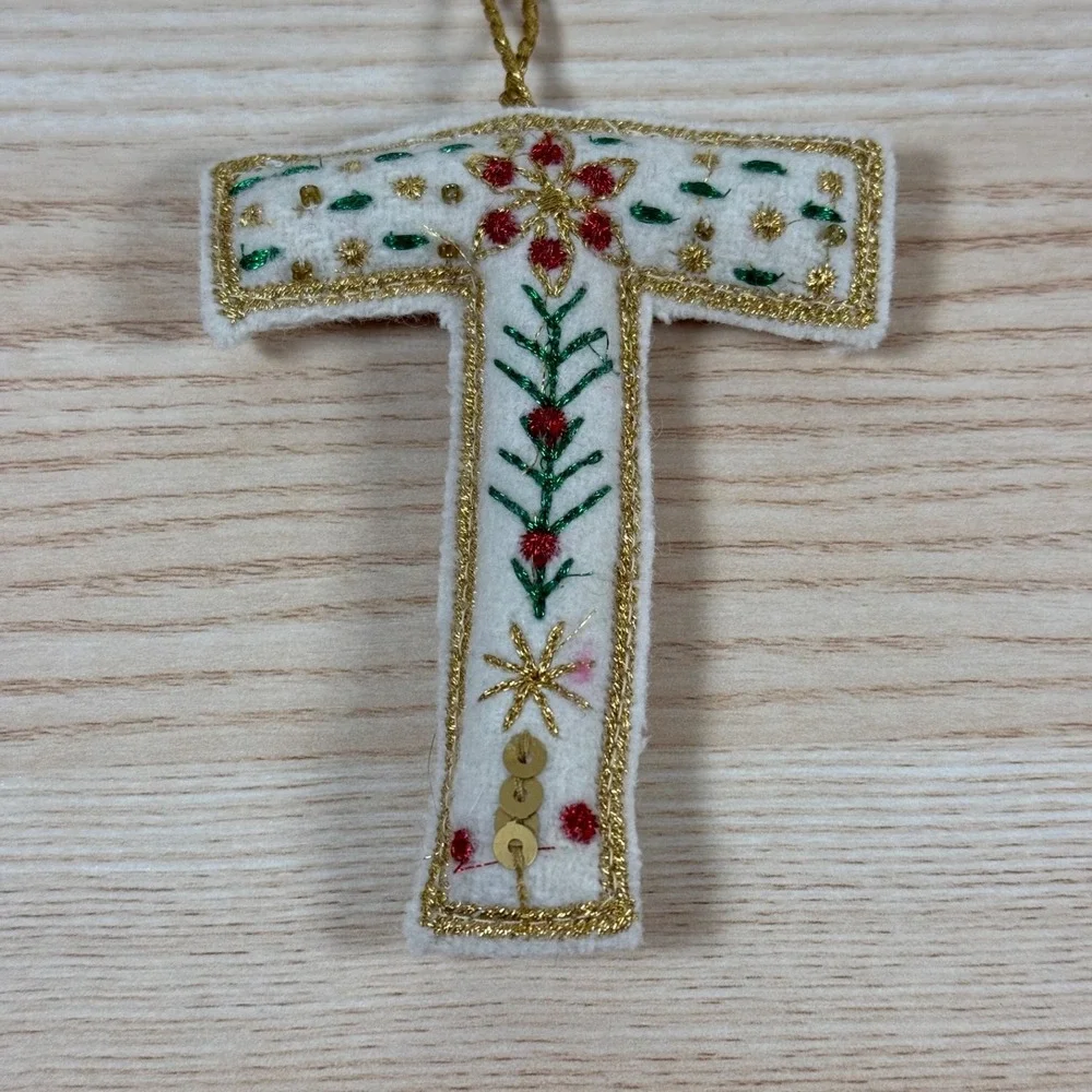 Letter T Felt Fabric Embroidered Monogram Christmas Ornament Wondershop Initial